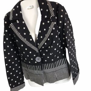 Zoey Black Silver Metallic Blazer Size 6 polka dot stripes mod geo